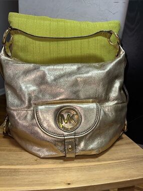 Michael Kors Fulton Metallic Leather Hobo Bag